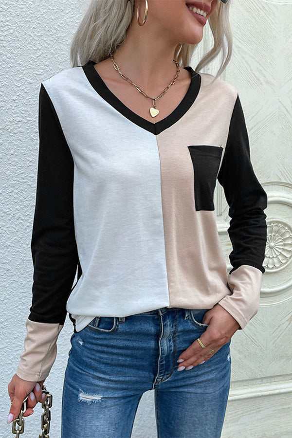 Maya Spliced Long Sleeve Tee with Pocket