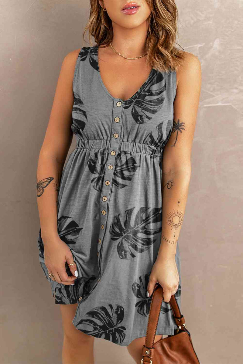 Rosie Buttoned Round Neck Sleeveless Mini Magic Dress