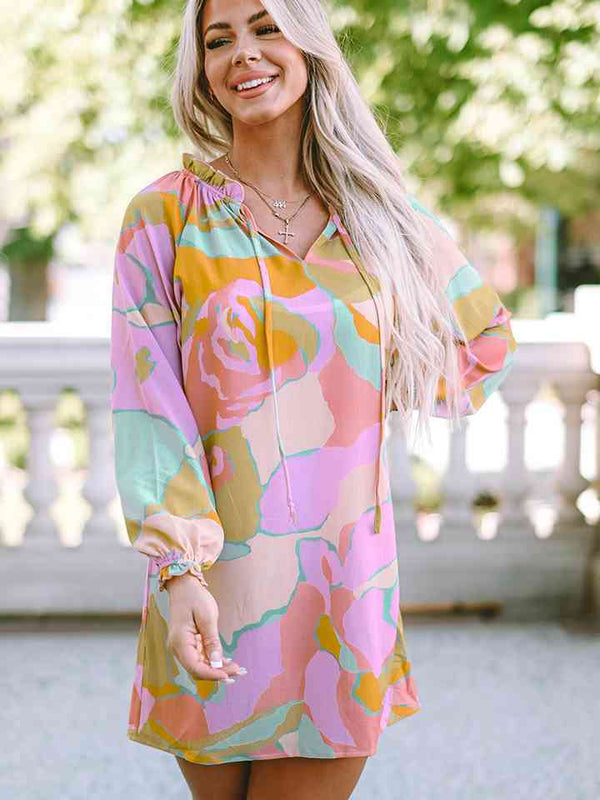 Sabrina Printed Tie Neck Long Sleeve Dress