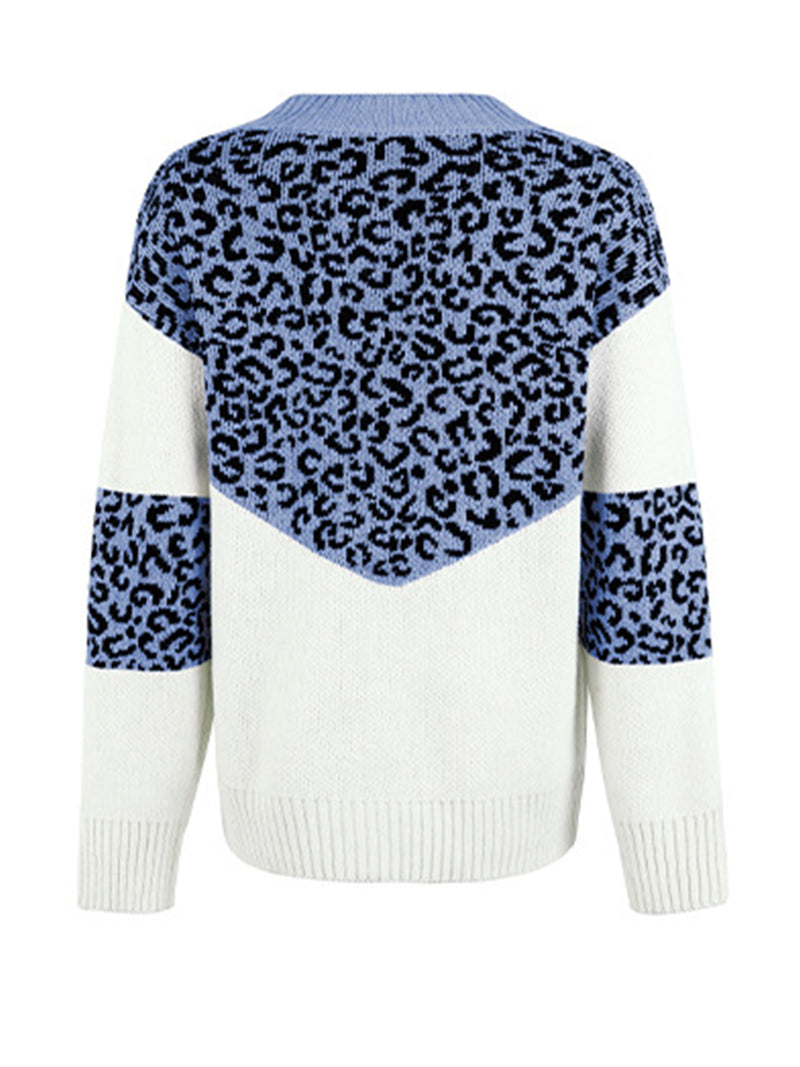 Rosaline Leopard V-Neck Dropped Shoulder Sweater