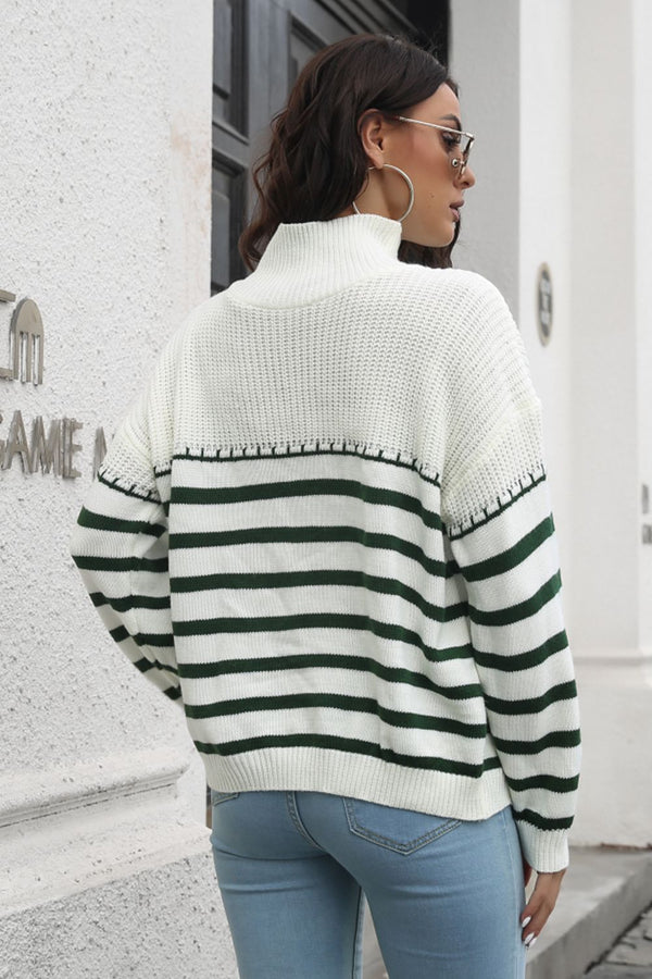 Hayden Striped Turtleneck Drop Shoulder Sweater