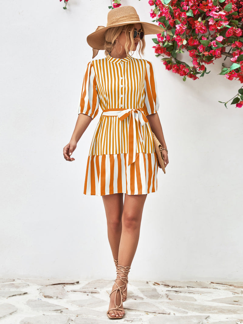 Niccola Striped Half Sleeve Tie Waist Mini Dress