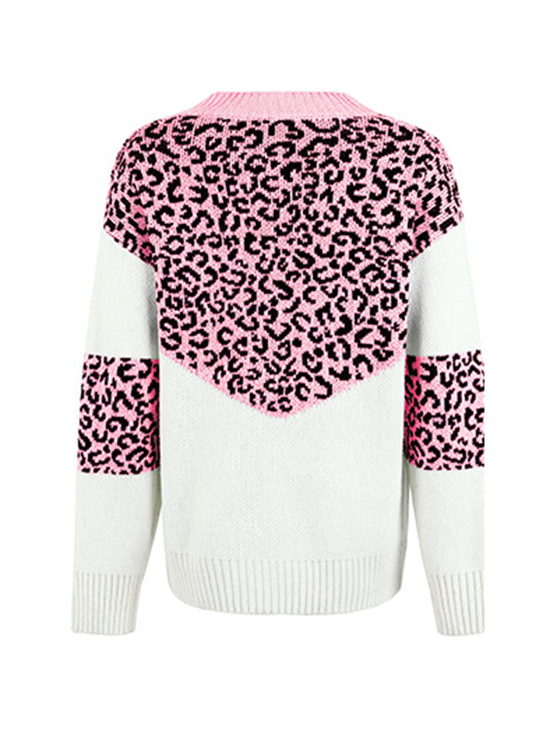 Rosaline Leopard V-Neck Dropped Shoulder Sweater