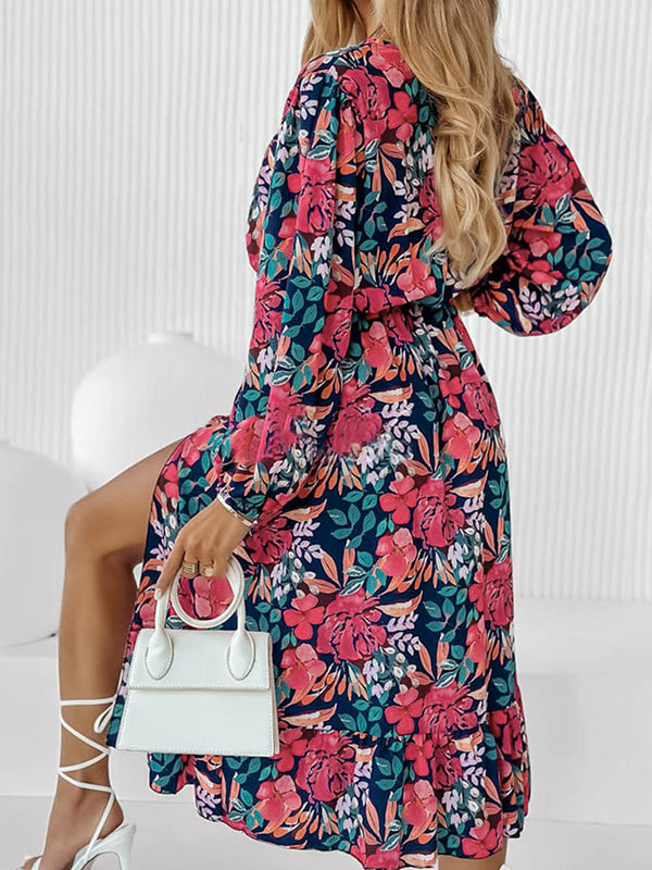 Shiloh Printed Long Sleeve Slit Dress