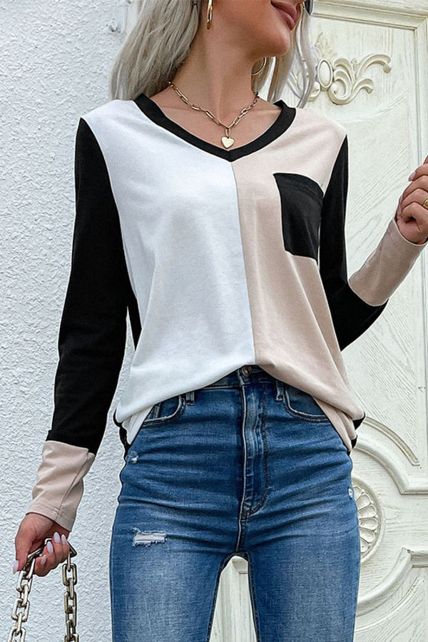 Maya Spliced Long Sleeve Tee with Pocket