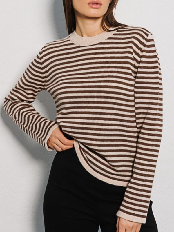 Morragen Striped Round Neck Long Sleeve Sweater