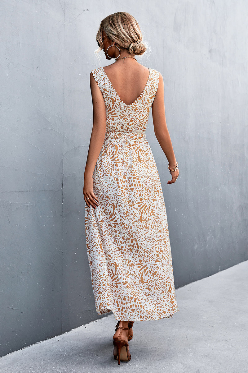 Serenity Printed V-Neck Tie Waist Maxi Dress