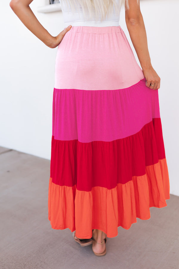 Talley Color Block Tiered Maxi Skirt