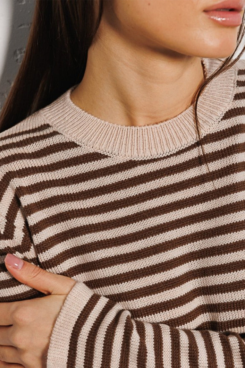 Morragen Striped Round Neck Long Sleeve Sweater