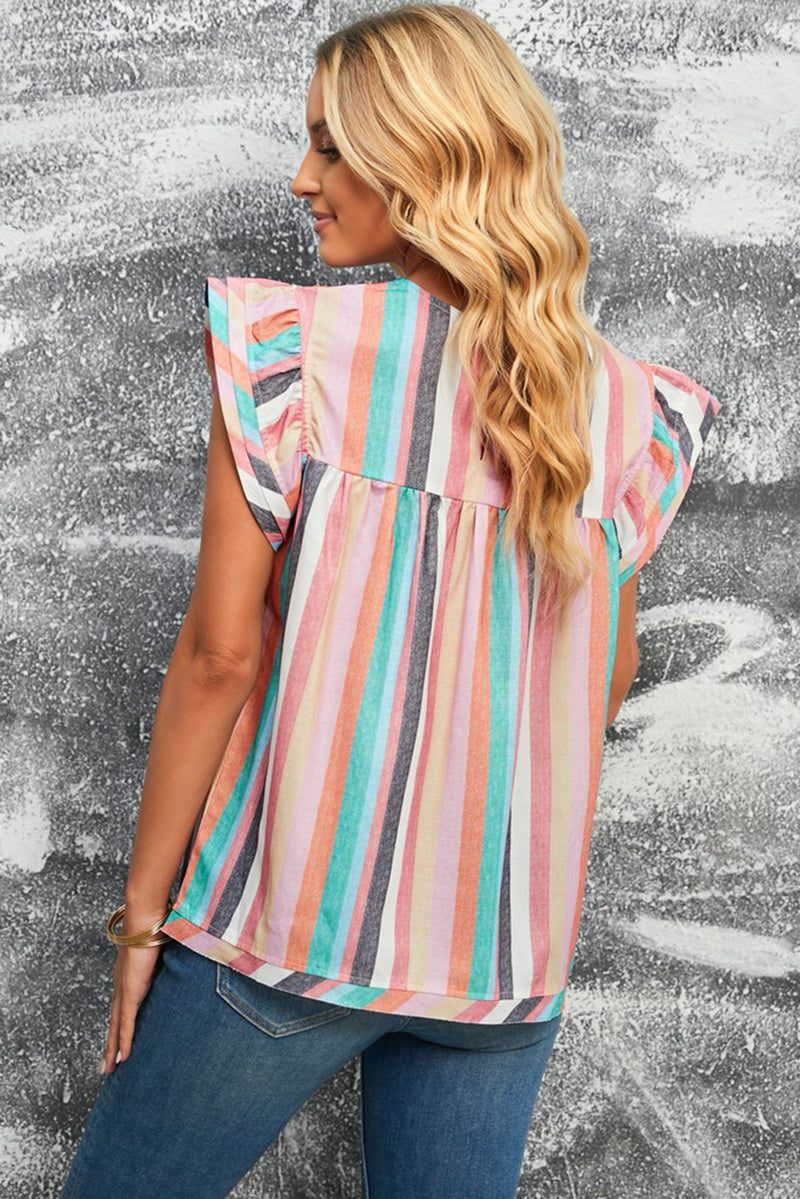 Mya Multicolored Stripe Flutter Sleeve Blouse