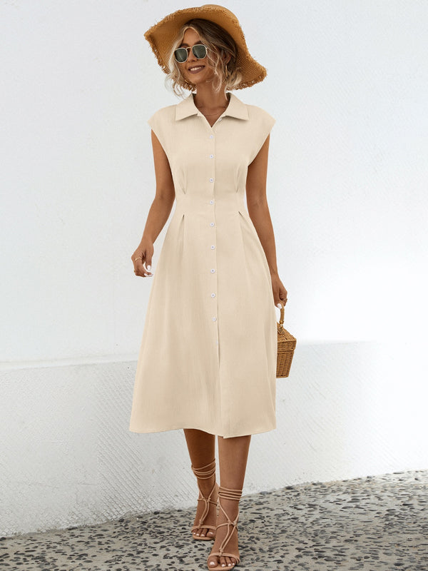 Shannon Button Up Cap Sleeve Midi Dress