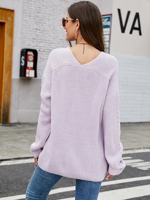 Nixie Openwork Dropped Shoulder Long Sleeve Sweater