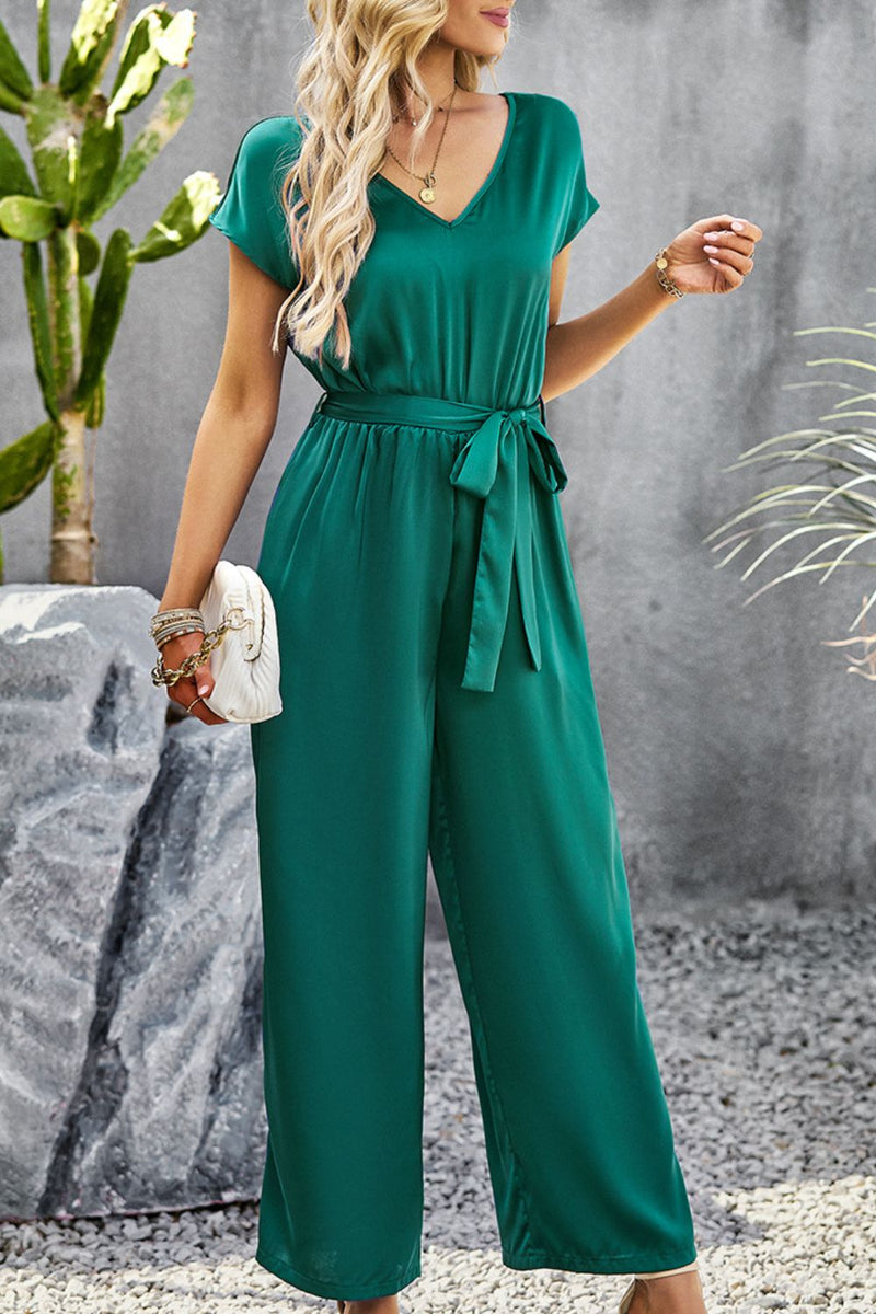 Jonas Tie Belt V-Neck Short Sleeve Jumpsuit