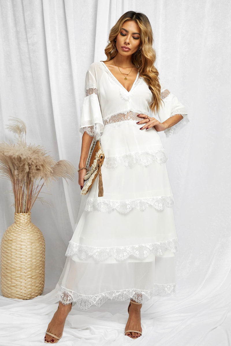 Ryland V-Neck Spliced Lace Maxi Dress