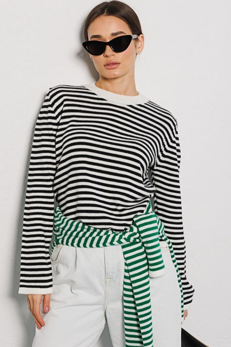 Morragen Striped Round Neck Long Sleeve Sweater