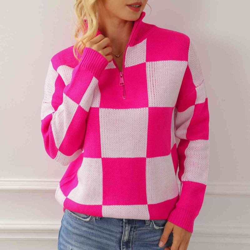 Tyler Checkered Half Zip Long Sleeve Sweater -- Deal of the day!
