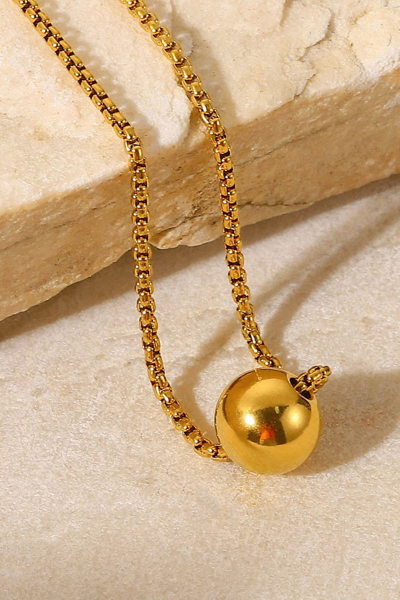 Bead 18K Gold-Pleated Round Shape Pendant Necklace