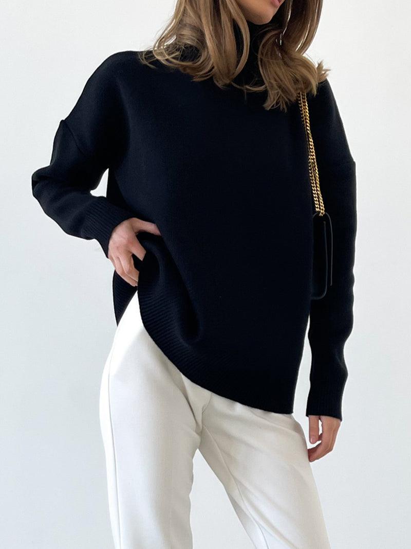 Arely Mock Neck Dropped Shoulder Sweater