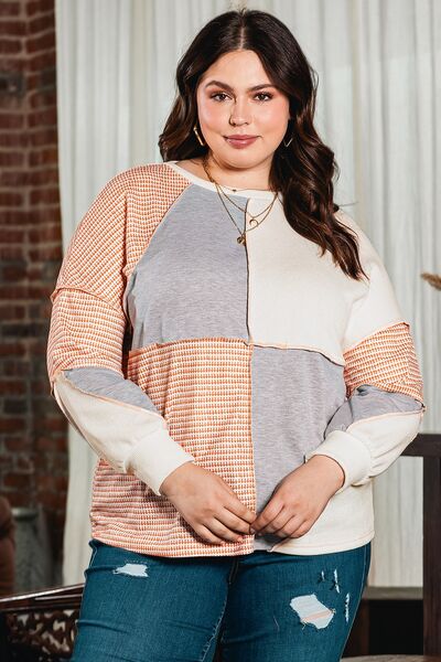 Isolde Plus Size Exposed Seam Color Block Round Neck Sweatshirt