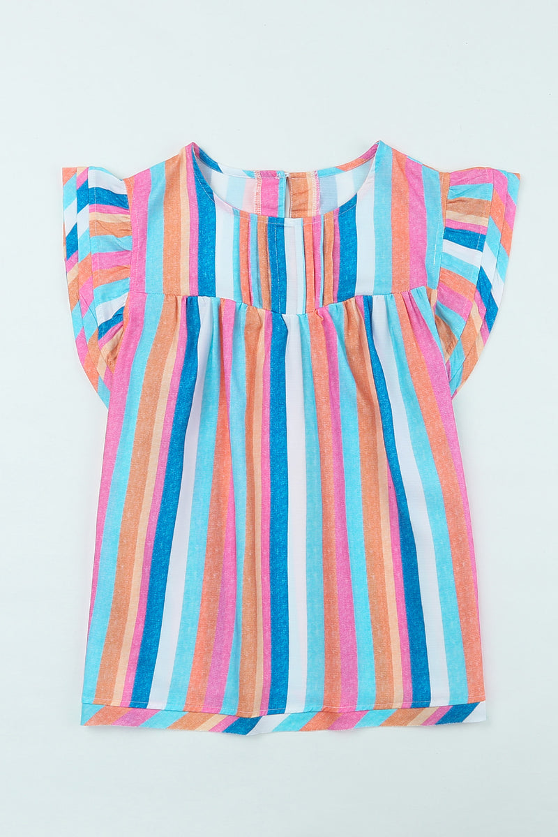 Mya Multicolored Stripe Flutter Sleeve Blouse