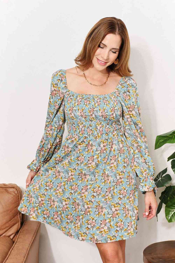 Suzie Floral Smocked Flounce Sleeve Square Neck Dress