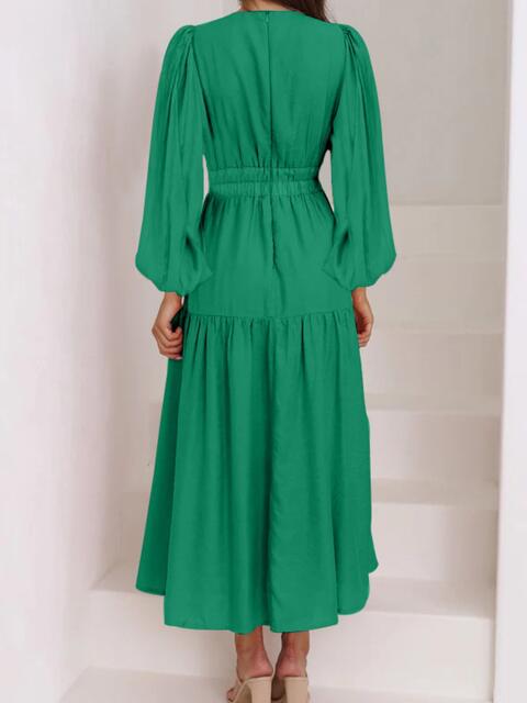 Tristan Deep V-Neck Balloon Sleeve Plain Maxi Dress