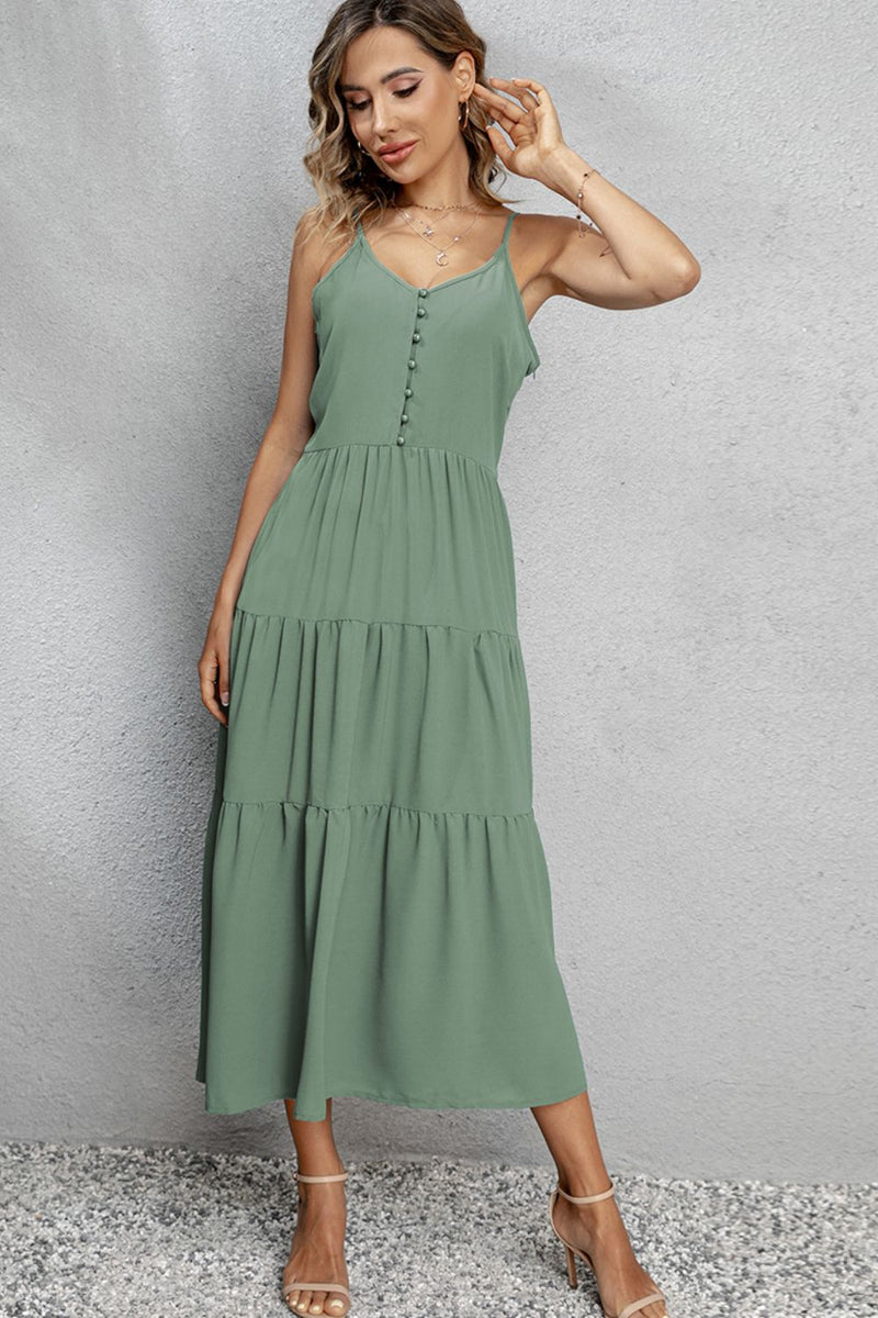 Silas V-Neck Sleeveless Spaghetti Straps Midi Dress