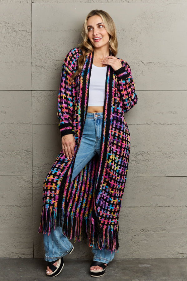 Priyanka Multicolored Open Front Fringe Hem Cardigan