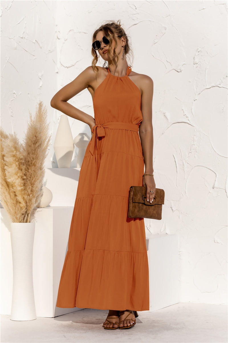 Porsha Halter Neck Tie Waist Tiered Maxi Dress