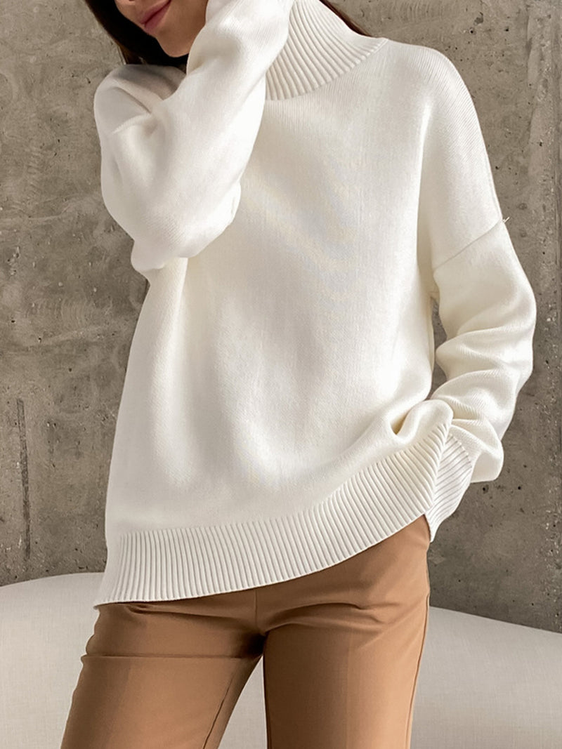 Arely Mock Neck Dropped Shoulder Sweater