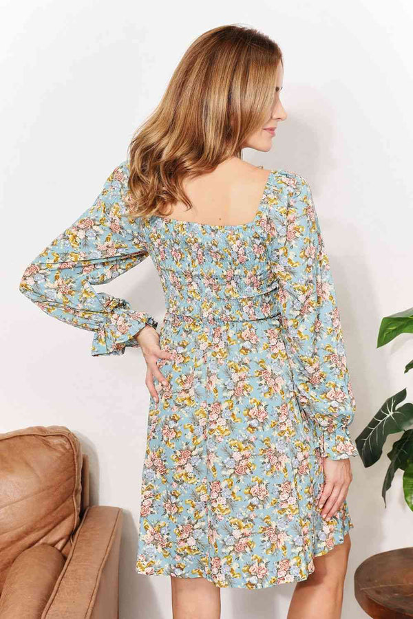 Suzie Floral Smocked Flounce Sleeve Square Neck Dress