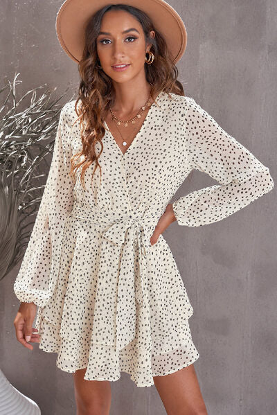 Cher Tied Polka Dot Balloon Sleeve Layered Dress