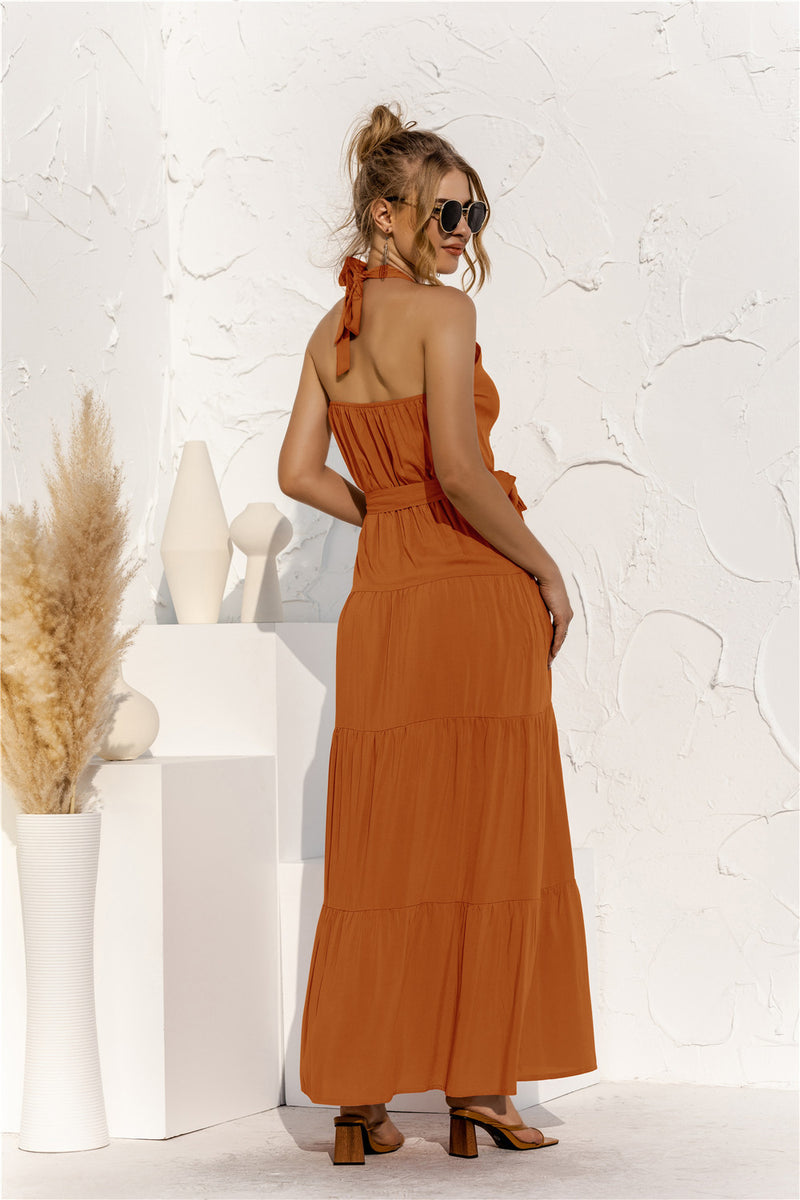 Porsha Halter Neck Tie Waist Tiered Maxi Dress