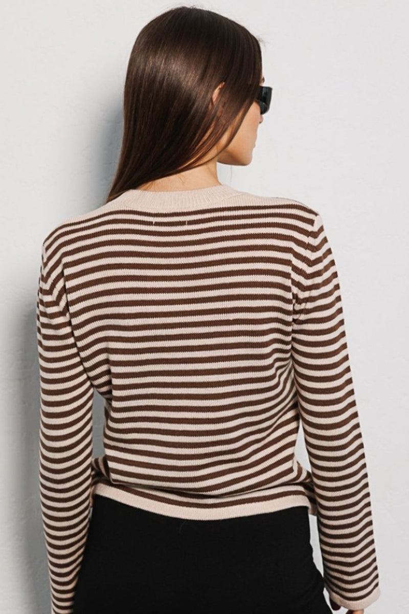 Morragen Striped Round Neck Long Sleeve Sweater