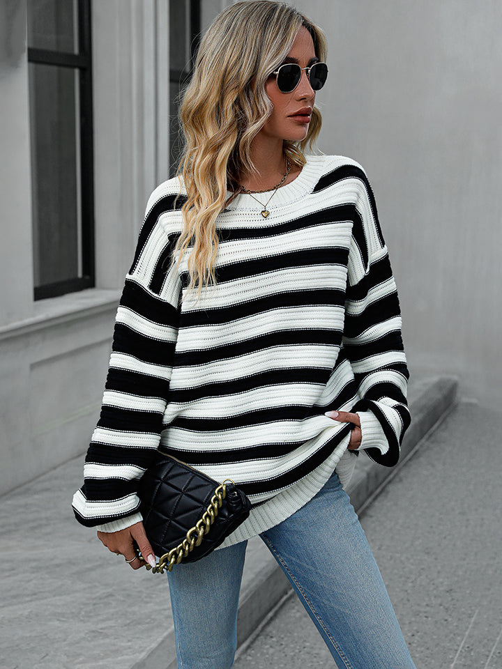 Sara Striped Dropped Shoulder Sweater