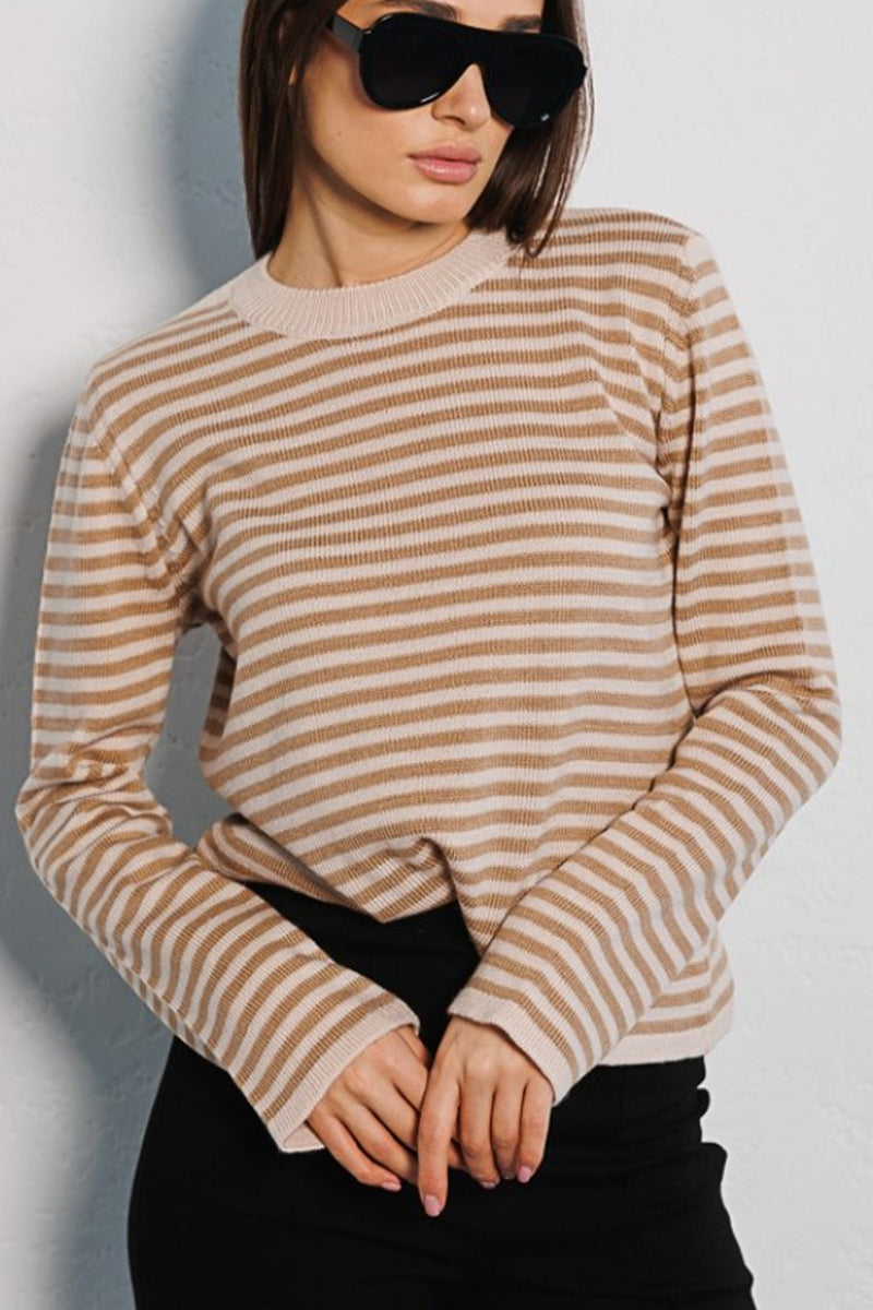 Morragen Striped Round Neck Long Sleeve Sweater