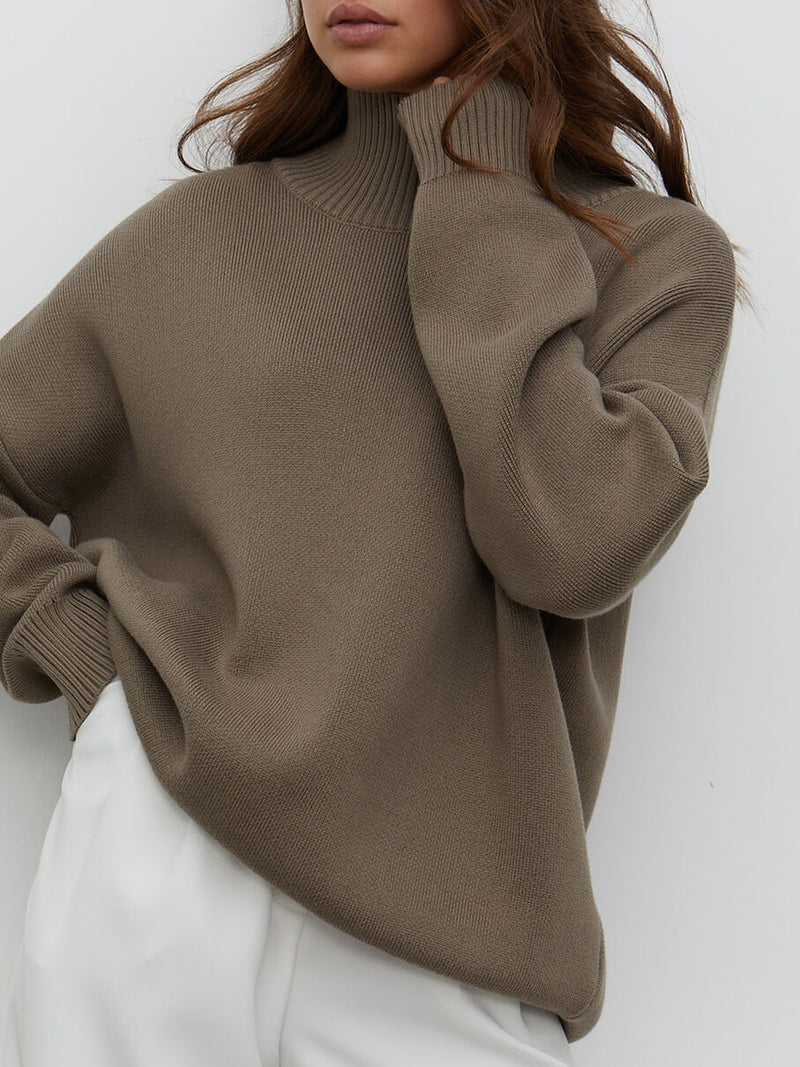 Arely Mock Neck Dropped Shoulder Sweater