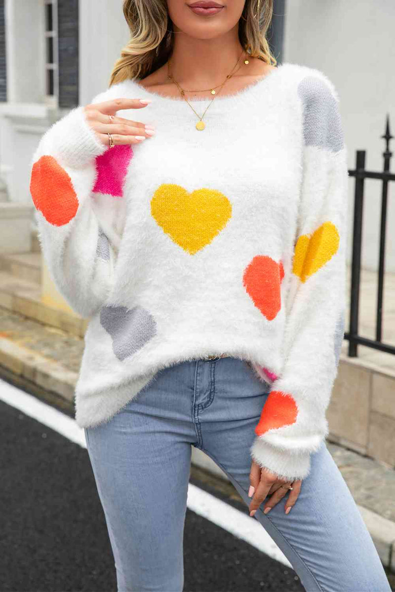 Heart Pattern Long Sleeve Sweater