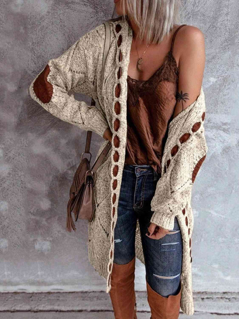 Paisley Openwork Long Sleeve Open Front Hooded Cardigan