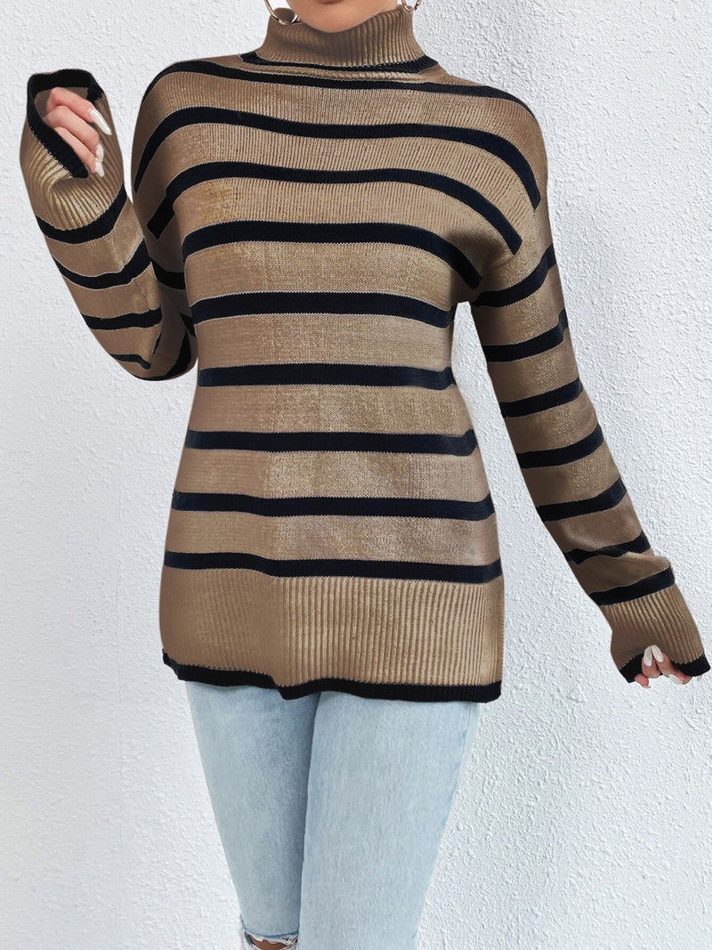 Elizabeth Striped Turtleneck Drop Shoulder Sweater