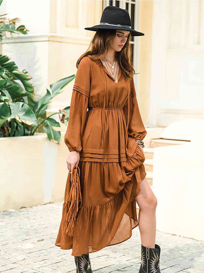 Tie neck hotsell long sleeve dress