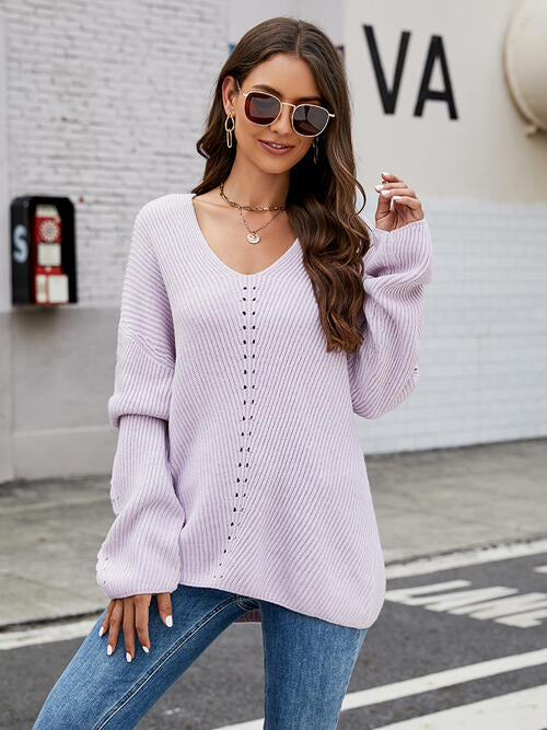 Nixie Openwork Dropped Shoulder Long Sleeve Sweater