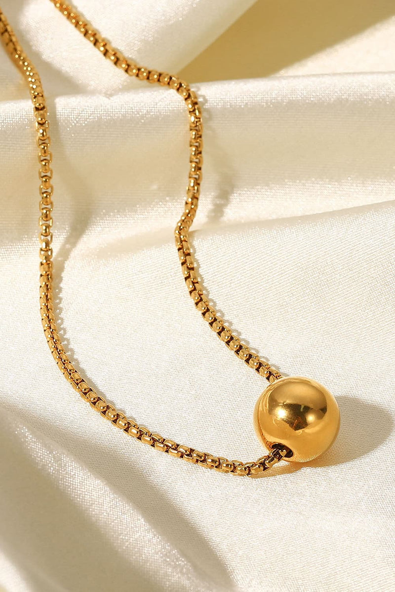 Bead 18K Gold-Pleated Round Shape Pendant Necklace