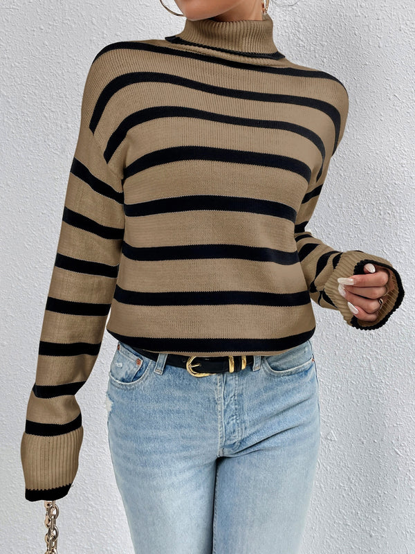 Elizabeth Striped Turtleneck Drop Shoulder Sweater