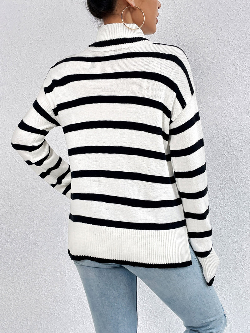 Elizabeth Striped Turtleneck Drop Shoulder Sweater