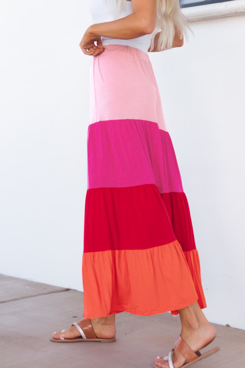 Talley Color Block Tiered Maxi Skirt