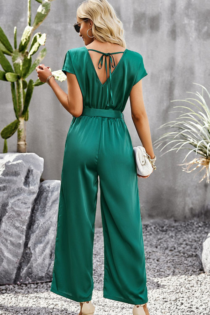 Jonas Tie Belt V-Neck Short Sleeve Jumpsuit