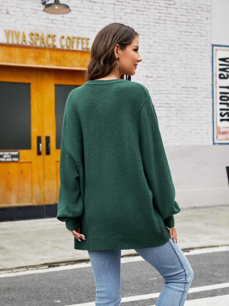 Zendaya Round Neck Ribbed Trim Sweater