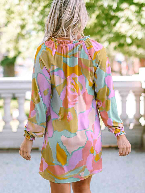 Sabrina Printed Tie Neck Long Sleeve Dress