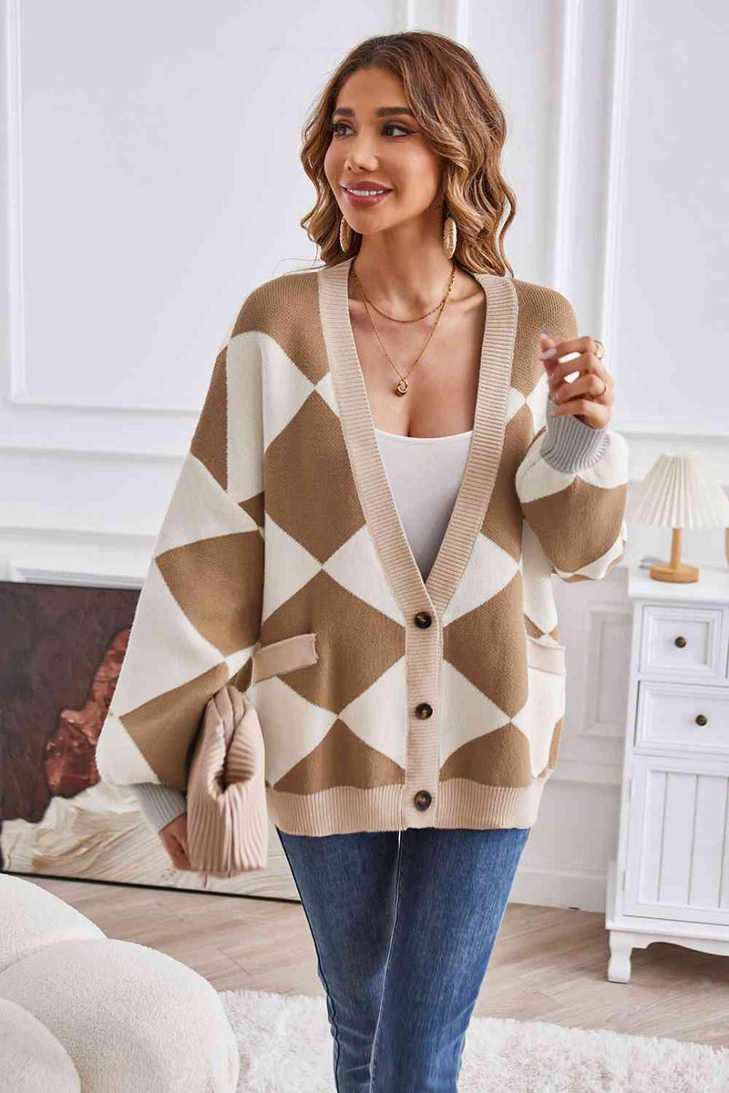 Taylor Geometric Lantern Sleeve Cardigan with Pockets